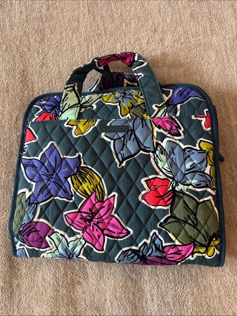 Quilted Floral Hanging Organizer - Teal Multi